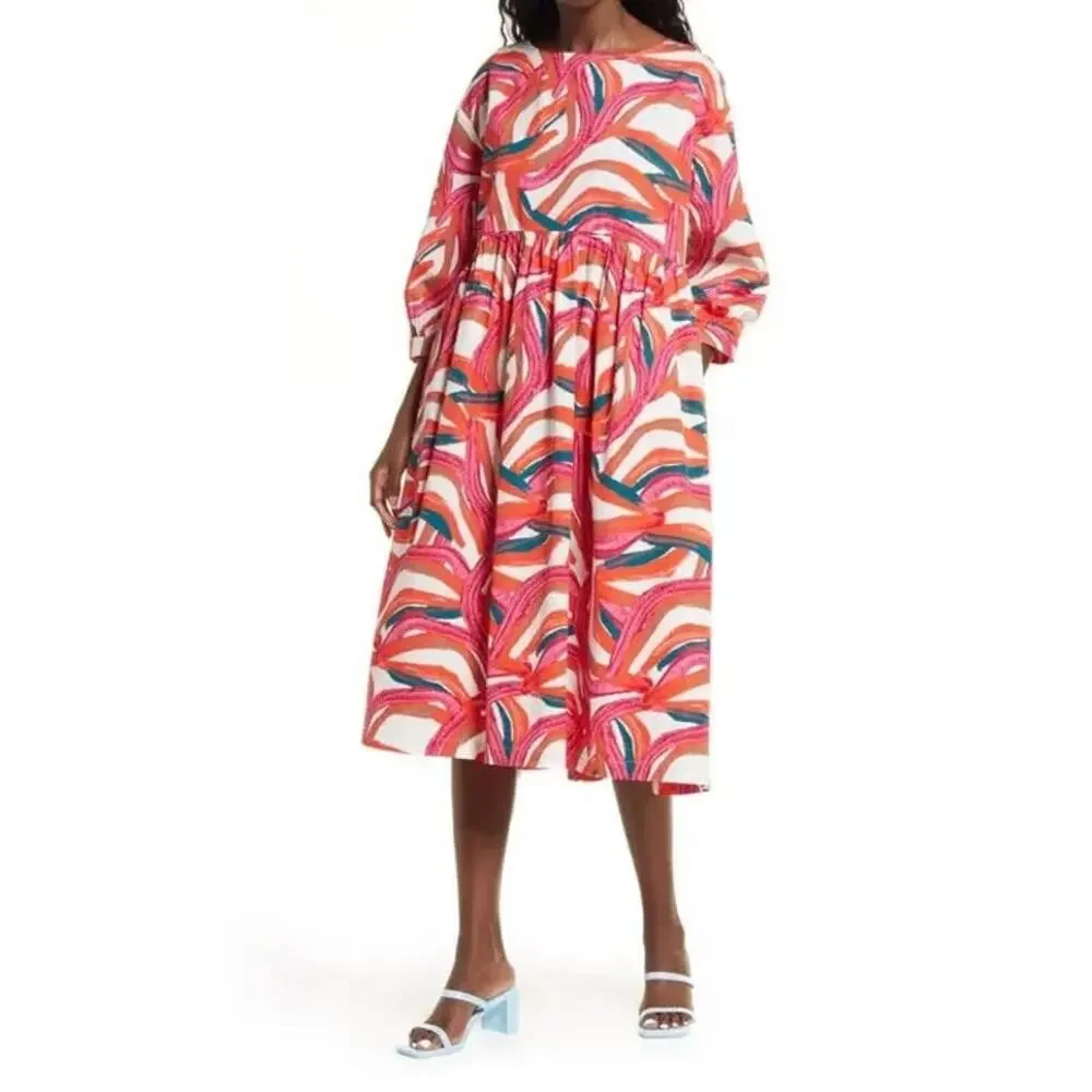 Nordstrom by Cristina Martinez Rainbow Cotton Swing Dress Small - Frock‎ Pink